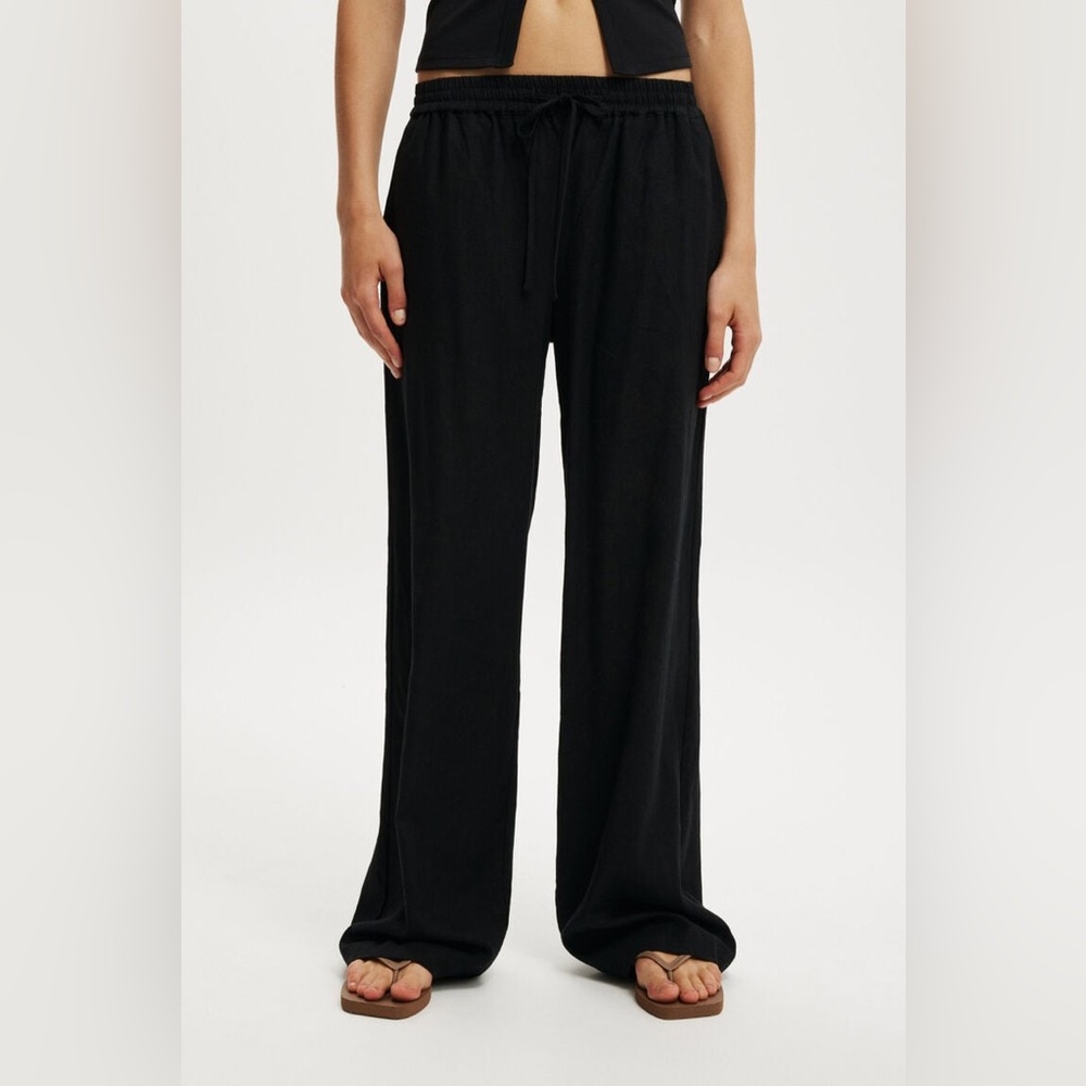 Linen Black Wide Leg Pants with Pockets